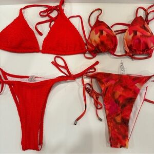 Set 2 Red String Bikinis Sz S Triangle Crinkle